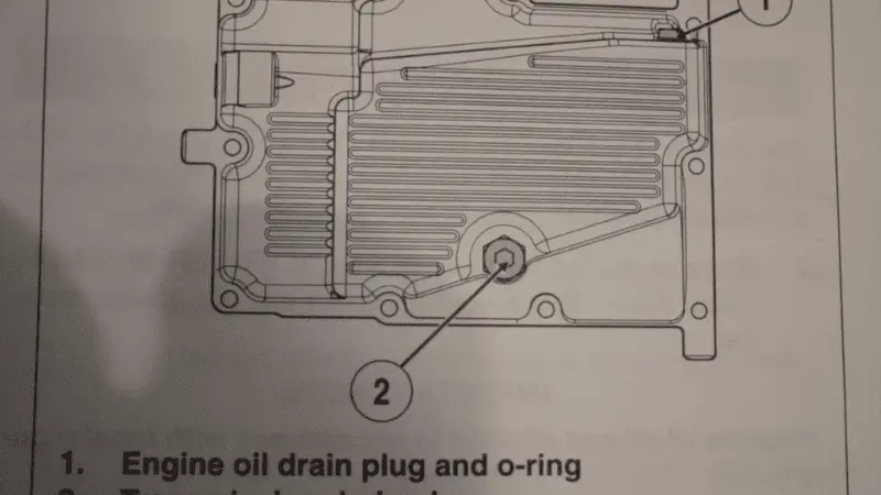 Harley manual showing the drain plug location on a Twin Cam 88